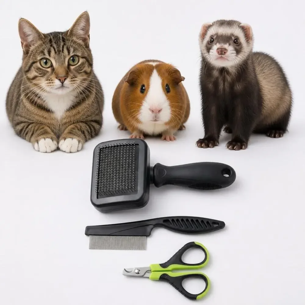 Comotech 3Pc Cat Grooming Kit Brush, Nail Clipper, Comb NIB